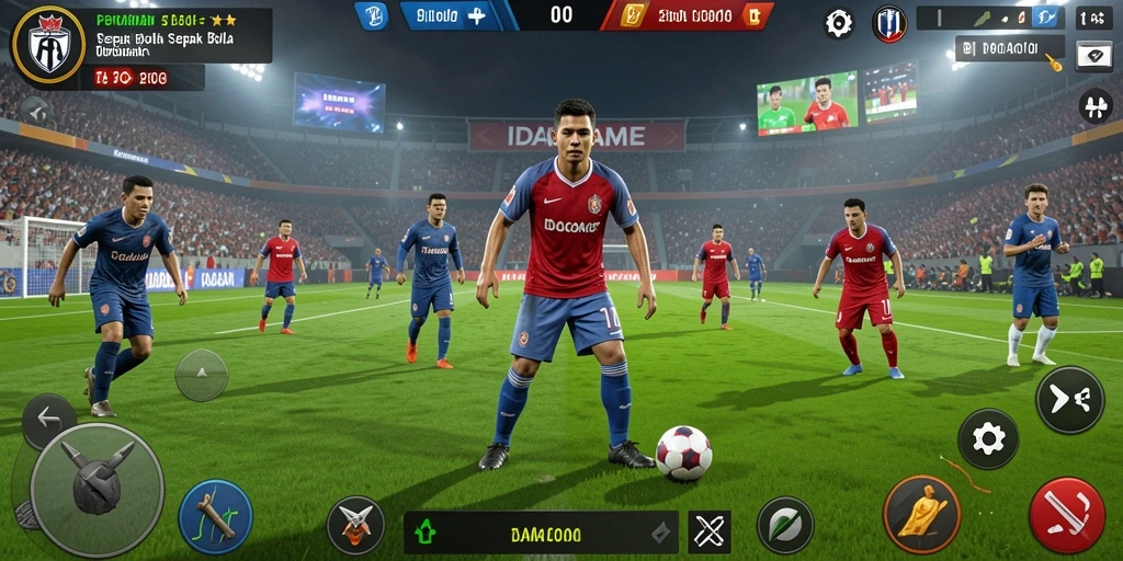 Tampilan gameplay IDAGAME yang menegangkan dan realistis dalam sepak bola.