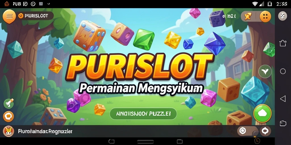 Screenshot utama menampilkan gameplay seru PURISLOT dengan berbagai level puzzle.