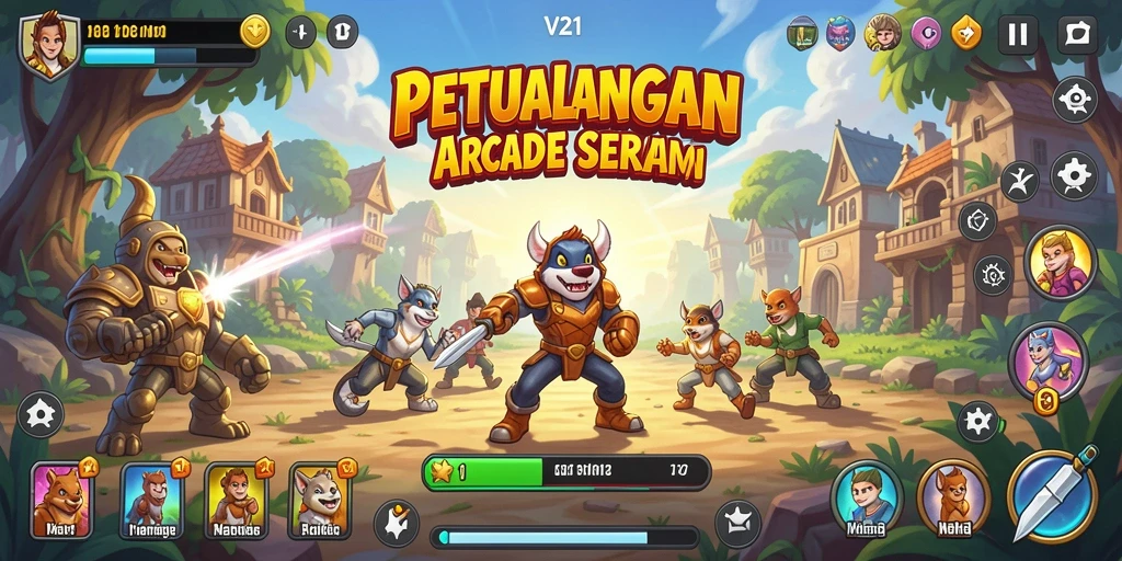Tampilan gameplay V21 menampilkan aksi seru dalam dunia Arcade.